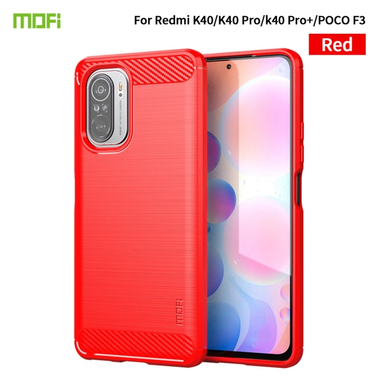 For Xiaomi Redmi K40 / K40 Pro / K40 Pro+ / Poco F3 MOFI Gentleness Series Brushed Texture Carbon Fiber Soft TPU Case(Red) - Xiaomi Cases by MOFI | Online Shopping South Africa | PMC Jewellery