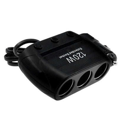 Cigarette Lighter Adapter Splitter 3 Sockets Cigarette Lighter Splitter 12V/24V Power Car Charger(Black) - Cigar Socket by PMC Jewellery | Online Shopping South Africa | PMC Jewellery | Buy Now Pay Later Mobicred