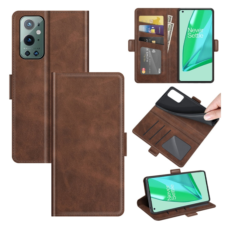 For OnePlus 9 Pro Dual-side Magnetic Buckle Horizontal Flip Leather Case with Holder & Card Slots & Wallet(Brown) - OnePlus Cases by PMC Jewellery | Online Shopping South Africa | PMC Jewellery