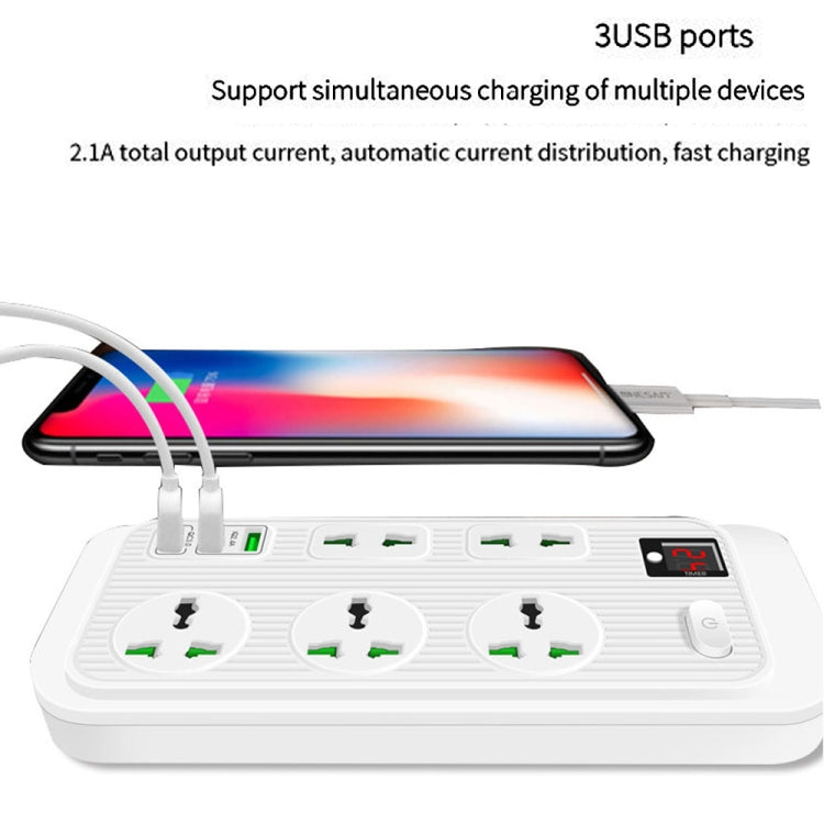 T17 3000W High-power 24-hour Smart Timing Socket QC3.0 USB Fast Charging Power Strip Socket , Cable Length: 2m, US Plug(White) - Extension Socket by PMC Jewellery | Online Shopping South Africa | PMC Jewellery | Buy Now Pay Later Mobicred