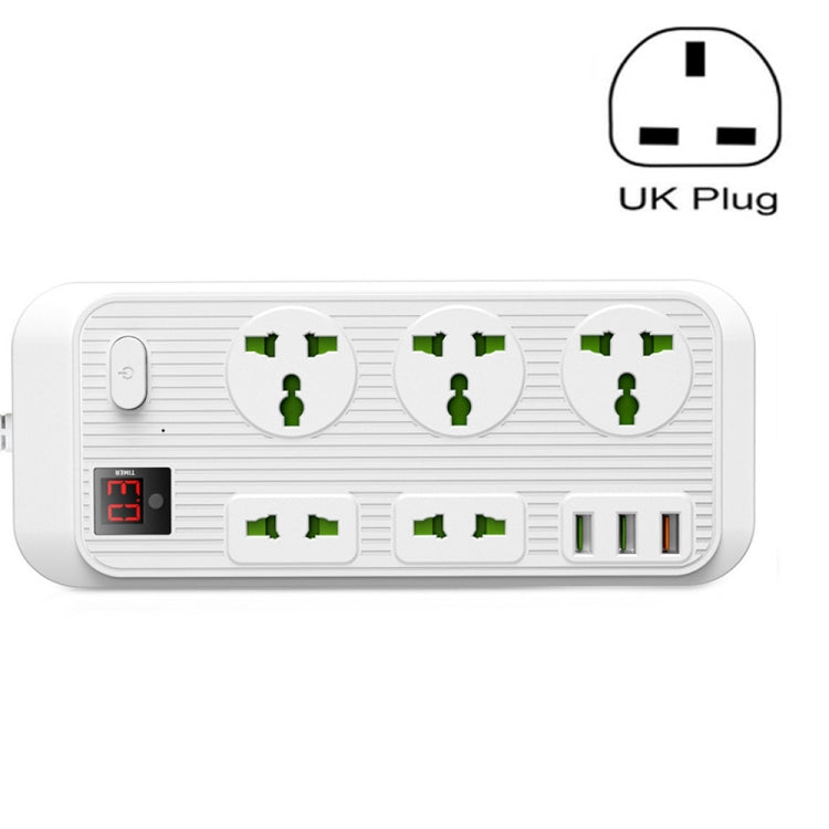 T17 3000W High-power 24-hour Amart Timing Socket QC3.0 USB Fast Charging Power Strip Cable Length 2m, UK Plug(White) - Extension Socket by PMC Jewellery | Online Shopping South Africa | PMC Jewellery | Buy Now Pay Later Mobicred