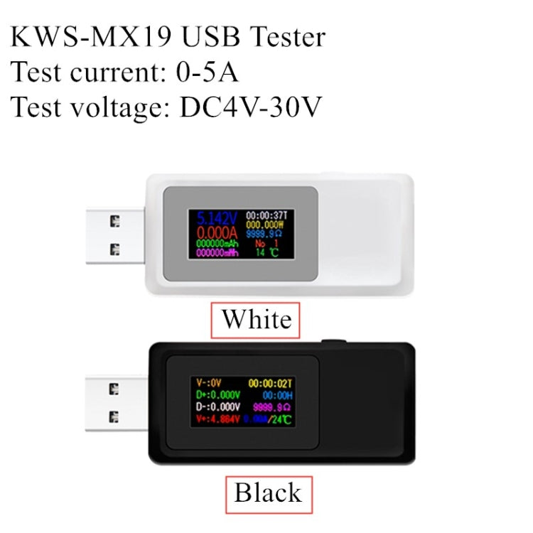 Keweisi KWS-MX19 USB Tester DC 4V-30V 0-5A Current Voltage Detector(White) - Current & Voltage Tester by PMC Jewellery | Online Shopping South Africa | PMC Jewellery | Buy Now Pay Later Mobicred