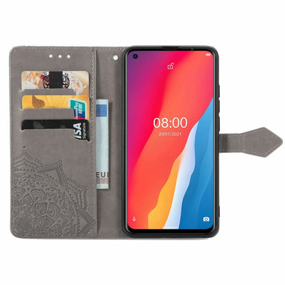 For Ulefone Note 11 Plus Mandala Flower Embossed Horizontal Flip Leather Case with Bracket / Card Slot / Wallet / Lanyard(Grey) - Ulefone Cases by PMC Jewellery | Online Shopping South Africa | PMC Jewellery | Buy Now Pay Later Mobicred