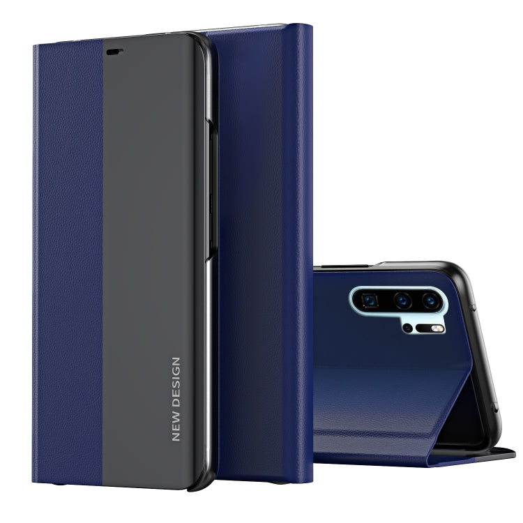 For Huawei P30 Pro Side Electroplated Dormant Ultra-Thin Horizontal Flip Leather Case with Holder(Dark Blue) - Huawei Cases by PMC Jewellery | Online Shopping South Africa | PMC Jewellery