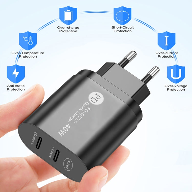 002 40W Dual Port PD USB-C / Type-C Fast Charger for iPhone / iPad Series, US Plug(Black) - USB Charger by PMC Jewellery | Online Shopping South Africa | PMC Jewellery | Buy Now Pay Later Mobicred