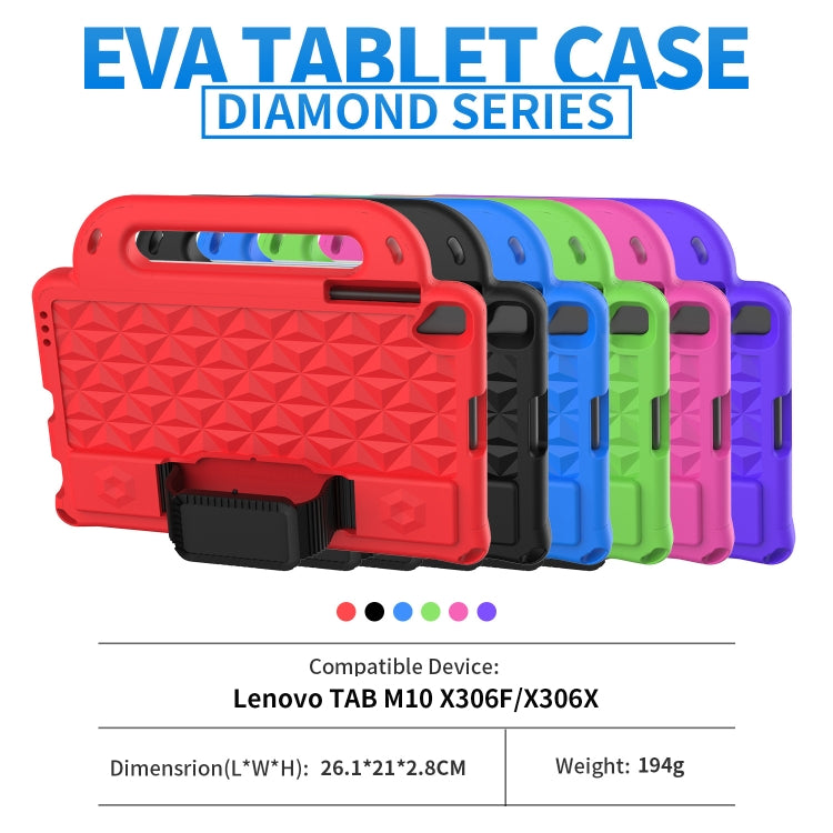 For Lenovo M10 X306X / X306F Diamond Series EVA Anti-Fall Shockproof Sleeve Protective Shell Case with Holder & Strap(Black) - free shipping - PMC TechLife - Order now!