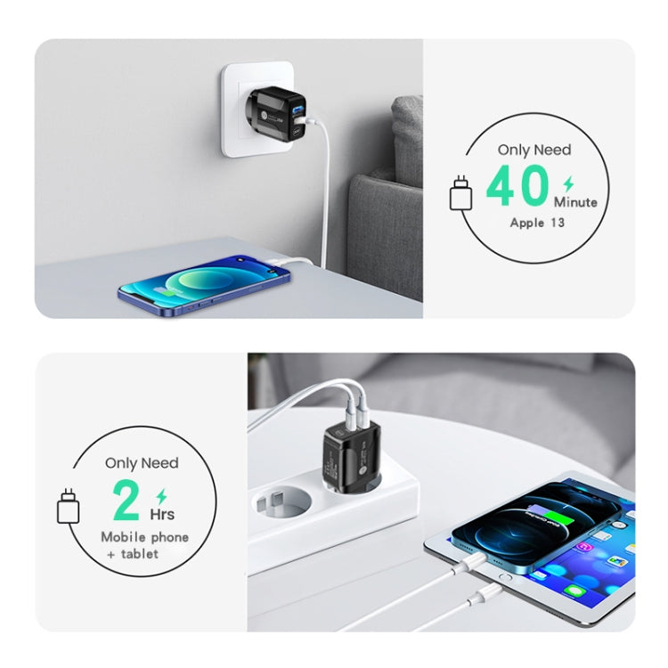 PD25W USB-C / Type-C + QC3.0 USB Dual Ports Fast Charger with USB-C to 8 Pin Data Cable, UK Plug(White) - free shipping - PMC Jewellery - Order now!