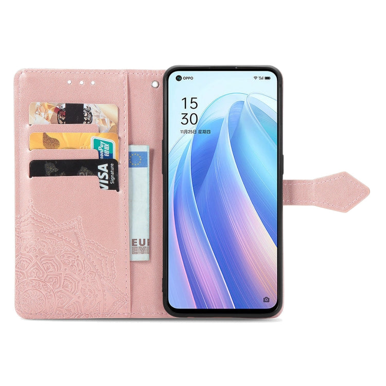 For OPPO Reno7 5G Mandala Flower Embossed Flip Leather Phone Case(Rose Gold) - free shipping - PMC TechLife - Order now!