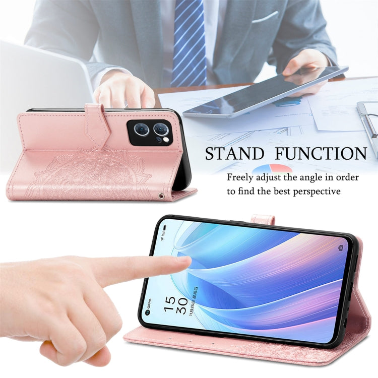 For OPPO Reno7 5G Mandala Flower Embossed Flip Leather Phone Case(Rose Gold) - free shipping - PMC TechLife - Order now!