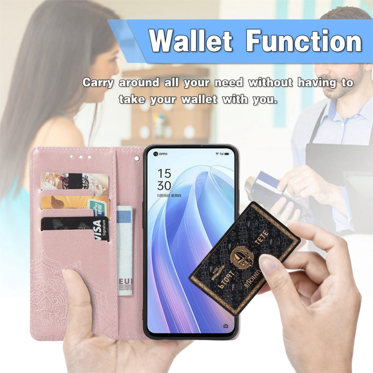 For OPPO Reno7 5G Mandala Flower Embossed Flip Leather Phone Case(Rose Gold) - free shipping - PMC TechLife - Order now!