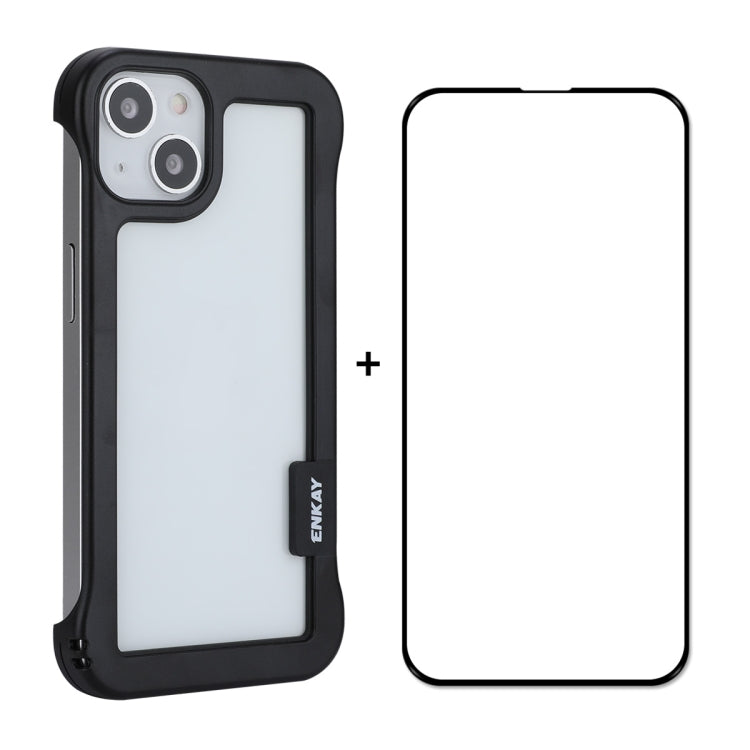 For iPhone 13 ENKAY Frameless Hollow PC Case + Glass Film(Black) - iPhone 13 Cases by ENKAY | Online Shopping South Africa | PMC Jewellery | Buy Now Pay Later Mobicred