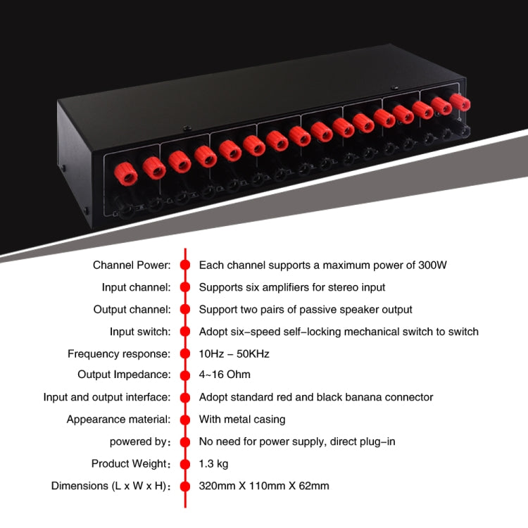 6 In 2 Out 300W Power Amplifier Switcher Loudspeaker Switch Distribute Device -  by PMC Jewellery | Online Shopping South Africa | PMC Jewellery | Buy Now Pay Later Mobicred