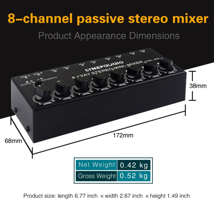 B066 Mini Stereo 8 Channel RCA Non Source Sound Passive Mixer, No Power Supply -  by PMC Jewellery | Online Shopping South Africa | PMC Jewellery | Buy Now Pay Later Mobicred