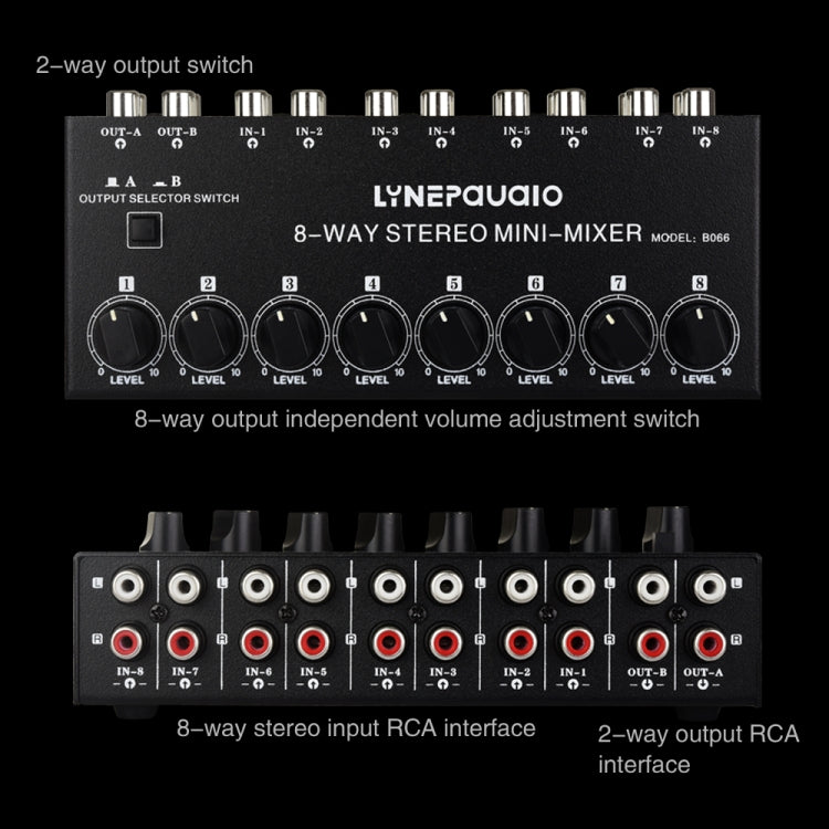 B066 Mini Stereo 8 Channel RCA Non Source Sound Passive Mixer, No Power Supply -  by PMC Jewellery | Online Shopping South Africa | PMC Jewellery | Buy Now Pay Later Mobicred