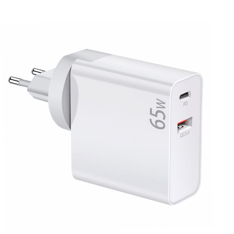 PD-65W USB-C / Type-C + QC3. 0 USB Laptop Charging Adapter, EU Plug / US Plug(White) - Cable & Adapter by PMC Jewellery | Online Shopping South Africa | PMC Jewellery | Buy Now Pay Later Mobicred