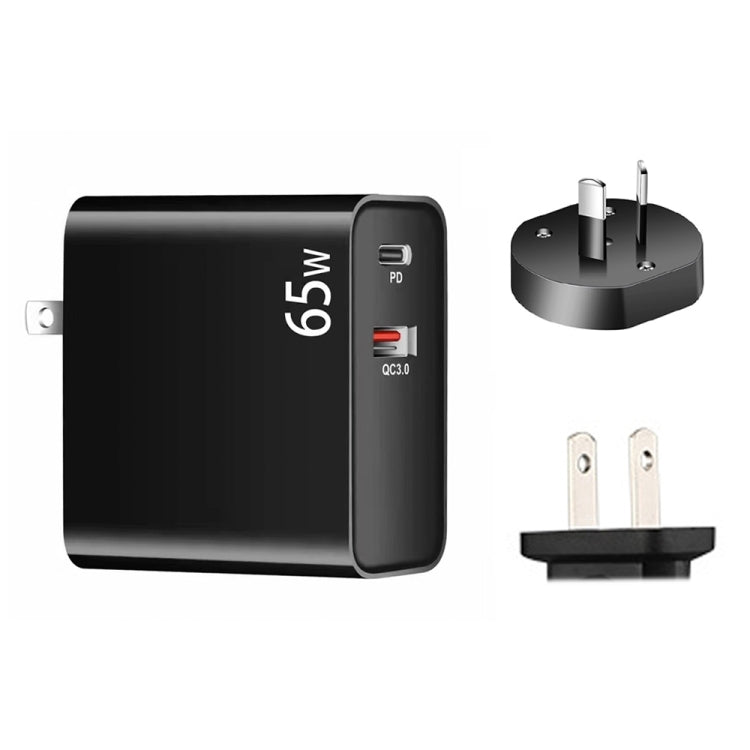 PD-65W USB-C / Type-C + QC3. 0 USB Laptop Charging Adapter + 1.8m USB-C / Type-C to MagSafe 1 / L Head Data Cable, AU Plug / US Plug(Black) - Cable & Adapter by PMC Jewellery | Online Shopping South Africa | PMC Jewellery | Buy Now Pay Later Mobicred
