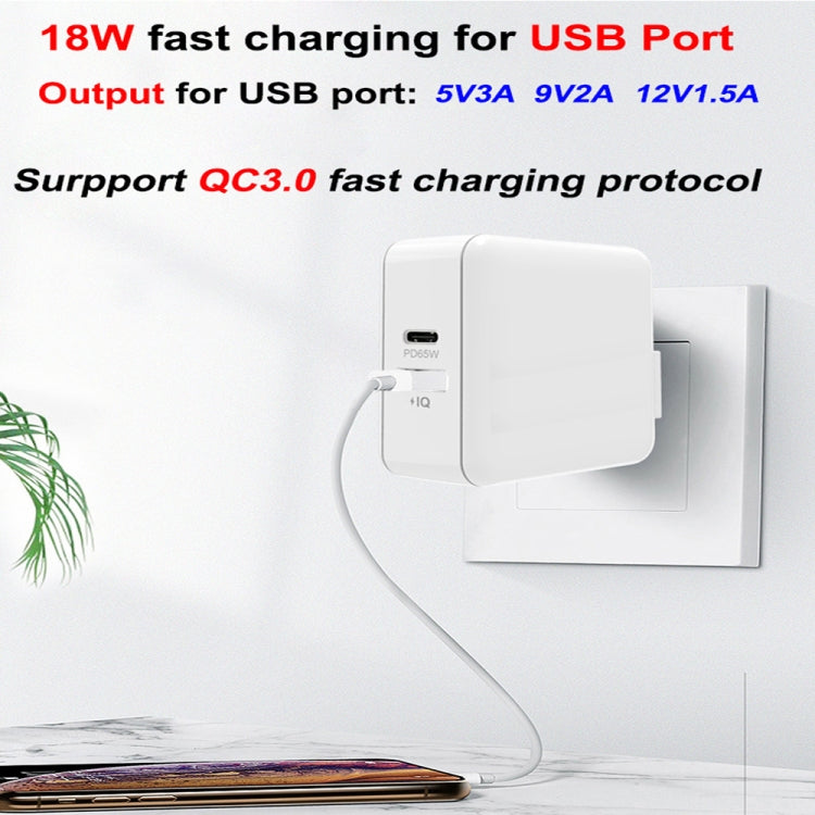 PD-65W USB-C / Type-C + QC3. 0 USB Laptop Charging Adapter + 1.8m USB-C / Type-C to MagSafe 1 / L Head Data Cable, AU Plug / US Plug(White) - free shipping - PMC Jewellery - Order now!