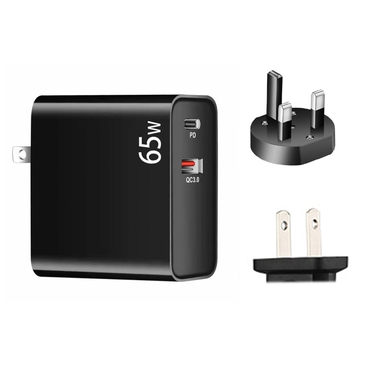 PD-65W USB-C / Type-C + QC3. 0 USB Laptop Charging Adapter + 1.8m USB-C / Type-C to MagSafe 1 / L Head Data Cable, UK Plug / US Plug(Black) - Cable & Adapter by PMC Jewellery | Online Shopping South Africa | PMC Jewellery | Buy Now Pay Later Mobicred