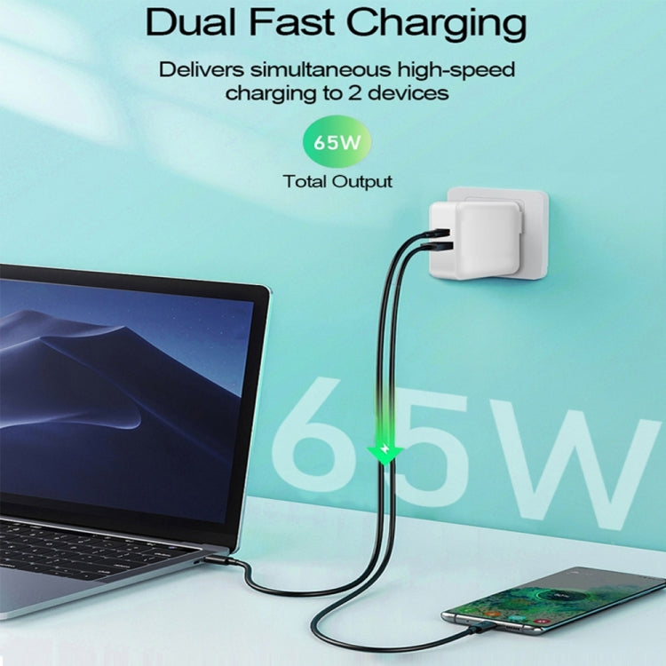 PD-65W USB-C / Type-C + QC3. 0 USB Laptop Charging Adapter + 1.8m USB-C / Type-C to MagSafe 2 / T Head Data Cable, US Plug(Black) - free shipping - PMC Jewellery - Order now!