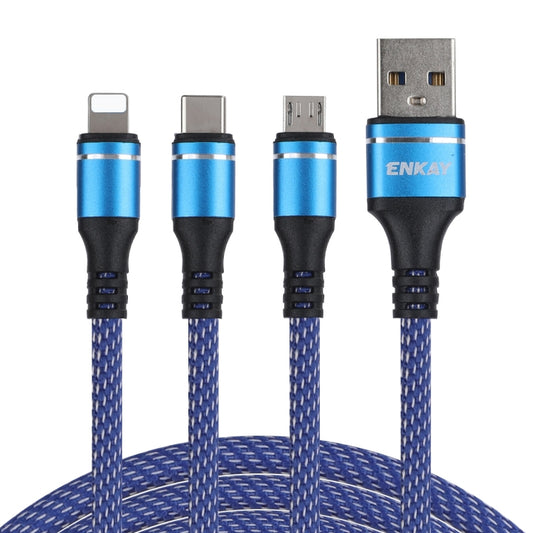 ENKAY ENK-CB121 1.5m 3 in 1 USB 3.0 to Type-C / 8 Pin / Micro USB 5A Fast Charging Cable(Blue) - Multifunction Cable by ENKAY | Online Shopping South Africa | PMC Jewellery | Buy Now Pay Later Mobicred