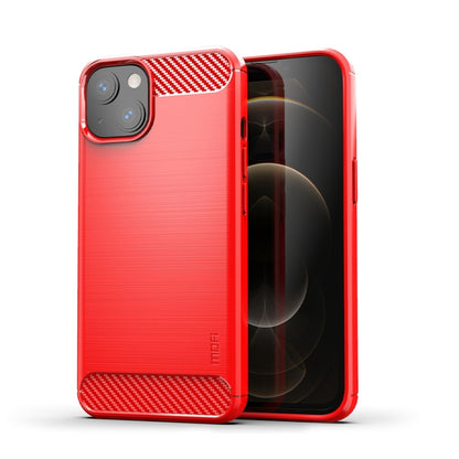 For iPhone 14 MOFI Gentleness Brushed Texture Carbon Fiber TPU Phone Case (Red) - iPhone 14 Cases by MOFI | Online Shopping South Africa | PMC Jewellery