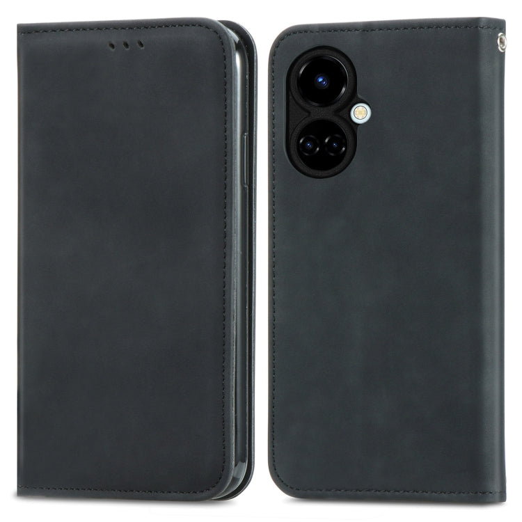 For Tecno Camon 19 Retro Skin Feel Magnetic Leather Phone Case(Black) - Tecno Cases by PMC Jewellery | Online Shopping South Africa | PMC Jewellery