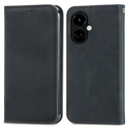 For Tecno Camon 19 Retro Skin Feel Magnetic Leather Phone Case(Black) - Tecno Cases by PMC Jewellery | Online Shopping South Africa | PMC Jewellery