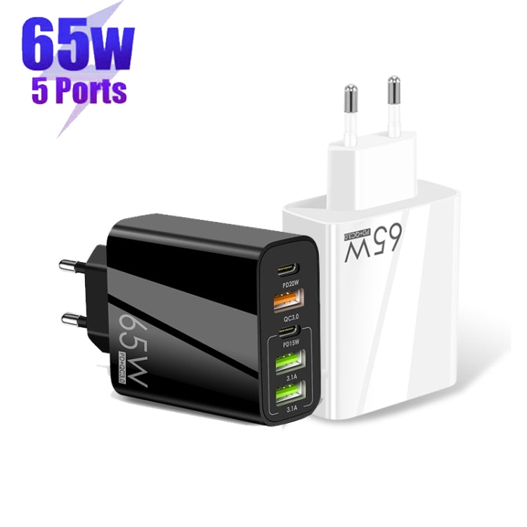 65W Dual PD Type-C + 3 x USB Multi Port Charger with 3A USB to Type-C Data Cable, EU Plug(White) - USB Charger by PMC TechLife | Online Shopping South Africa | PMC TechLife | Buy Now Pay Later Mobicred