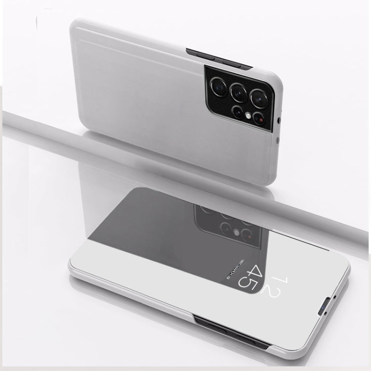 For Samsung Galaxy S23 Ultra 5G Plated Mirror Leather Phone Case with Holder(Silver) - Galaxy S23 5G Cases by PMC TechLife | Online Shopping South Africa | PMC TechLife | Buy Now Pay Later Mobicred