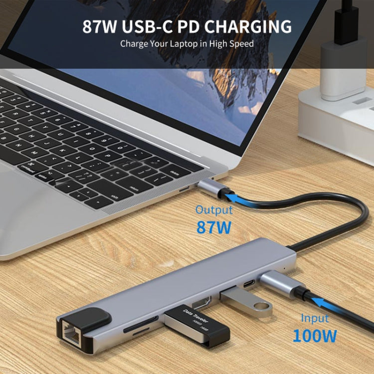 JUNSUNMAY 8 in 1 Type-C to 4K HDMI / Ethernet Docking Station Adapter PD Quick Charge Hub SD/TF Card Reader - free shipping - PMC Jewellery - Order now!