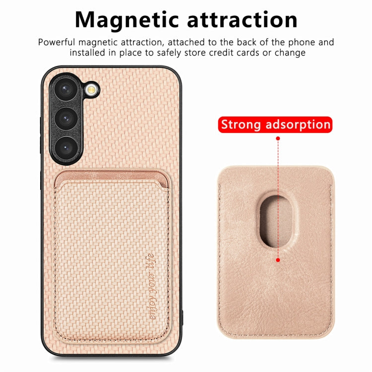 For Samsung Galaxy S23 5G Carbon Fiber Leather Card Magsafe Case(Khaki) - Galaxy S23 5G Cases by PMC TechLife | Online Shopping South Africa | PMC TechLife