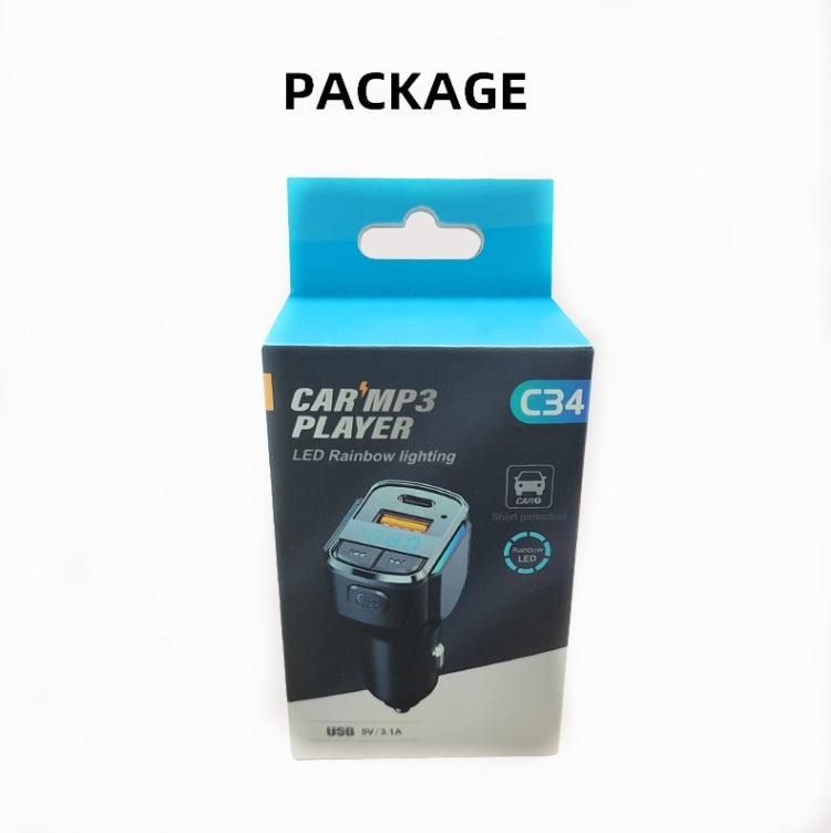 C34 Car Bluetooth 5.0 Charger FM Transmitter Cigarette lighter MP3 Music Player - Bluetooth Car Kits by PMC Jewellery | Online Shopping South Africa | PMC Jewellery | Buy Now Pay Later Mobicred