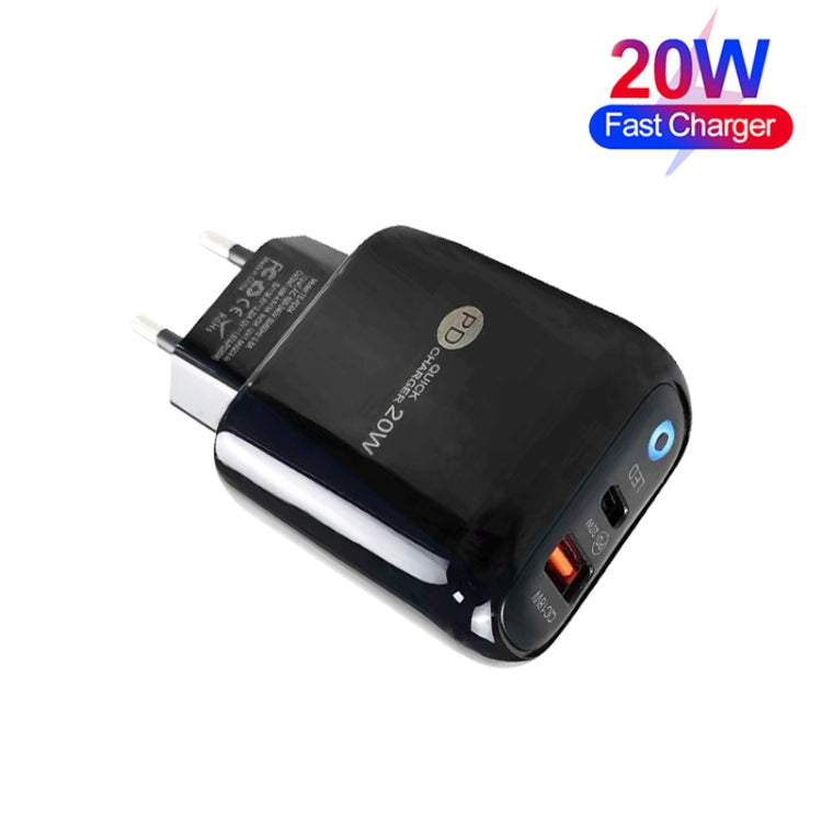 PD04 Type-C + USB Mobile Phone Charger with USB to 8 Pin Cable, EU Plug(Black) - free shipping - PMC Jewellery - Order now!