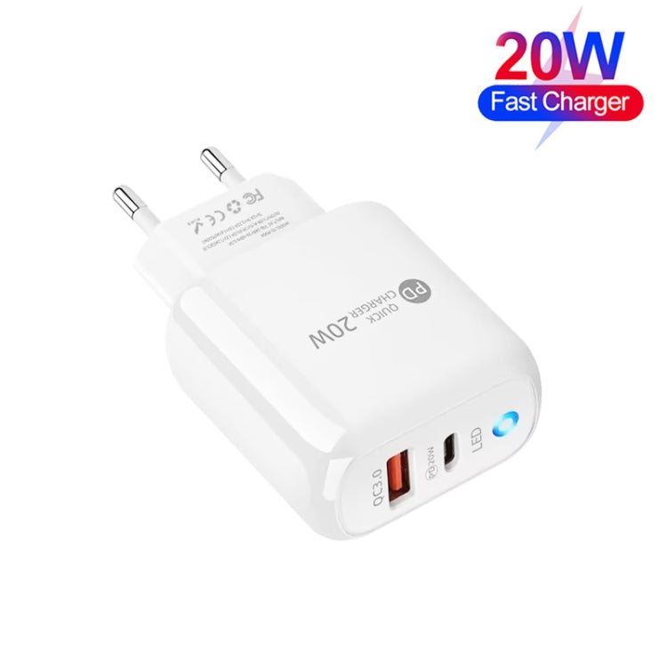PD04 Type-C + USB Mobile Phone Charger with Type-C to 8 Pin Cable, EU Plug(White) - free shipping - PMC Jewellery - Order now!
