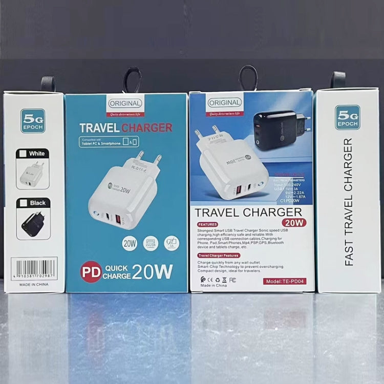 PD04 Type-C + USB Mobile Phone Charger with Type-C to 8 Pin Cable, EU Plug(White) - free shipping - PMC Jewellery - Order now!
