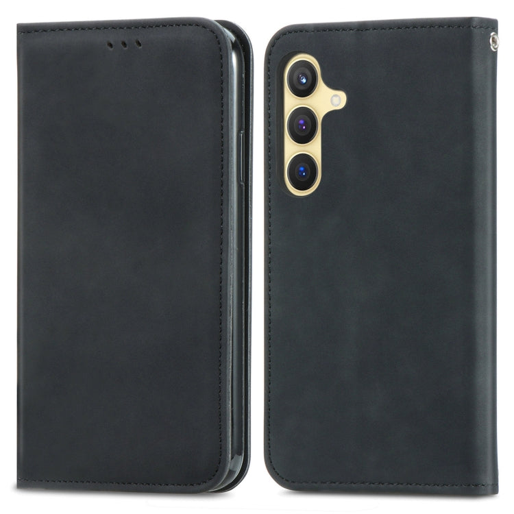 For Samsung Galaxy S25 5G Retro Skin Feel Magnetic Leather Phone Case(Black) - Galaxy S25 5G Cases by PMC Jewellery | Online Shopping South Africa | PMC Jewellery | Buy Now Pay Later Mobicred