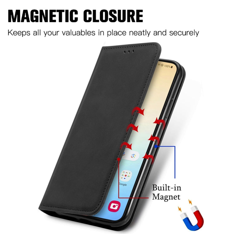 For Samsung Galaxy S25 5G Retro Skin Feel Magnetic Leather Phone Case(Black) - Galaxy S25 5G Cases by PMC Jewellery | Online Shopping South Africa | PMC Jewellery | Buy Now Pay Later Mobicred