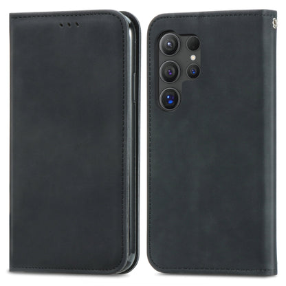 For Samsung Galaxy S25 Ultra 5G Retro Skin Feel Magnetic Leather Phone Case(Black) - Galaxy S25 Ultra 5G Cases by PMC Jewellery | Online Shopping South Africa | PMC Jewellery | Buy Now Pay Later Mobicred