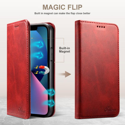 For Samsung Galaxy S25+ 5G Suteni Calf Texture Horizontal Flip Leather Phone Case(Red) - Galaxy S25+ 5G Cases by Suteni | Online Shopping South Africa | PMC Jewellery | Buy Now Pay Later Mobicred