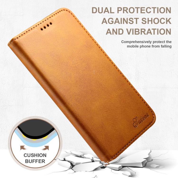 For Samsung Galaxy S25+ 5G Suteni Calf Texture Horizontal Flip Leather Phone Case(Khaki) - Galaxy S25+ 5G Cases by Suteni | Online Shopping South Africa | PMC Jewellery | Buy Now Pay Later Mobicred