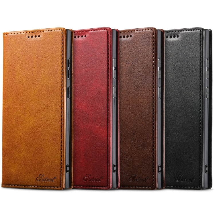 For Samsung Galaxy S25 5G Suteni Calf Texture Horizontal Flip Leather Phone Case(Khaki) - Galaxy S25 5G Cases by Suteni | Online Shopping South Africa | PMC TechLife | Buy Now Pay Later Mobicred