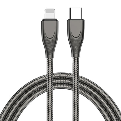 ENKAY ENK-CB128 PD 27W Type-C to 8 Pin Carbon Steel Hose Spring Fast Charging Data Cable, Length:1m(Black) - 2 in 1 Cable by ENKAY | Online Shopping South Africa | PMC Jewellery | Buy Now Pay Later Mobicred