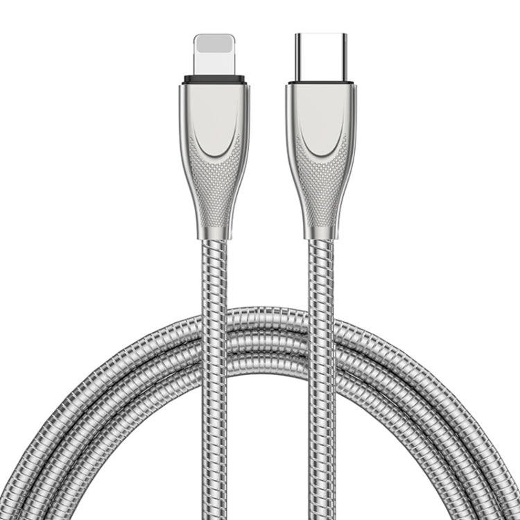 ENKAY ENK-CB128 PD 27W Type-C to 8 Pin Carbon Steel Hose Spring Fast Charging Data Cable, Length:2m(Silver) - 2 in 1 Cable by ENKAY | Online Shopping South Africa | PMC Jewellery | Buy Now Pay Later Mobicred