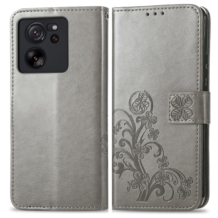 For Xiaomi 13T / 13T Pro Four-leaf Clasp Embossed Leather Phone Case(Gray) - free shipping - PMC TechLife - Order now!