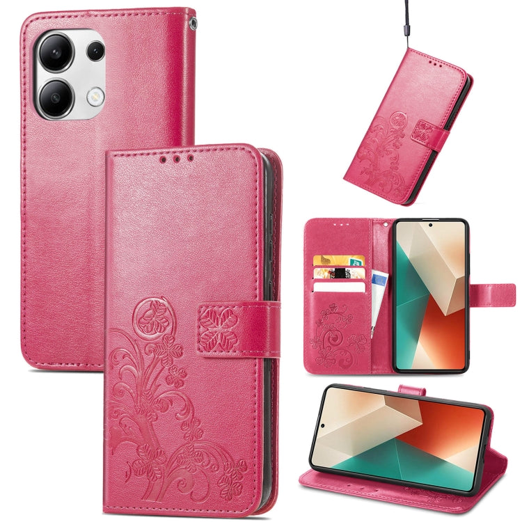 For Xiaomi Redmi Note 13 4G Four-leaf Clasp Embossed Leather Phone Case(Magenta) - Note 13 Cases by PMC TechLife | Online Shopping South Africa | PMC TechLife | Buy Now Pay Later Mobicred