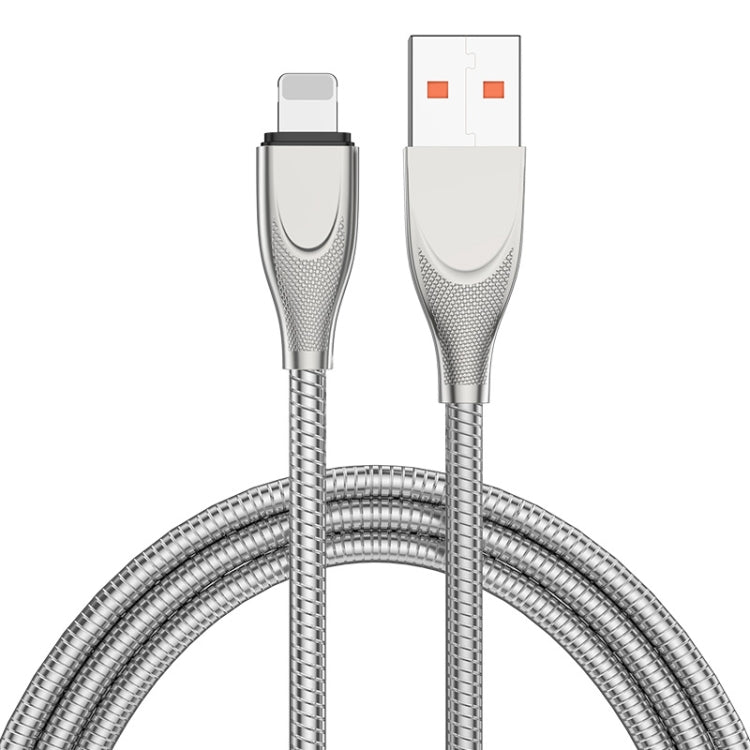 ENKAY ENK-CB131 USB to 8 Pin Carbon Steel Hose Spring 2.4A Fast Charging Data Cable, Length:1m(Silver) - Normal Style Cable by ENKAY | Online Shopping South Africa | PMC Jewellery | Buy Now Pay Later Mobicred