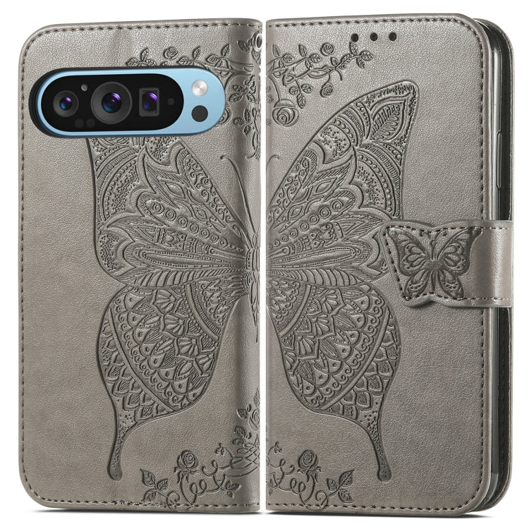 For Google Pixel 9 Butterfly Love Flower Embossed Leather Phone Case(Gray) - Google Cases by PMC TechLife | Online Shopping South Africa | PMC TechLife | Buy Now Pay Later Mobicred