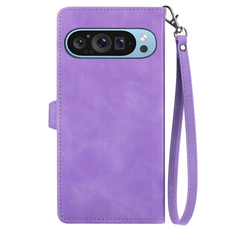 For Google Pixel 9 Embossed Flower Zipper Leather Phone Case(Purple) - Google Cases by PMC TechLife | Online Shopping South Africa | PMC TechLife | Buy Now Pay Later Mobicred