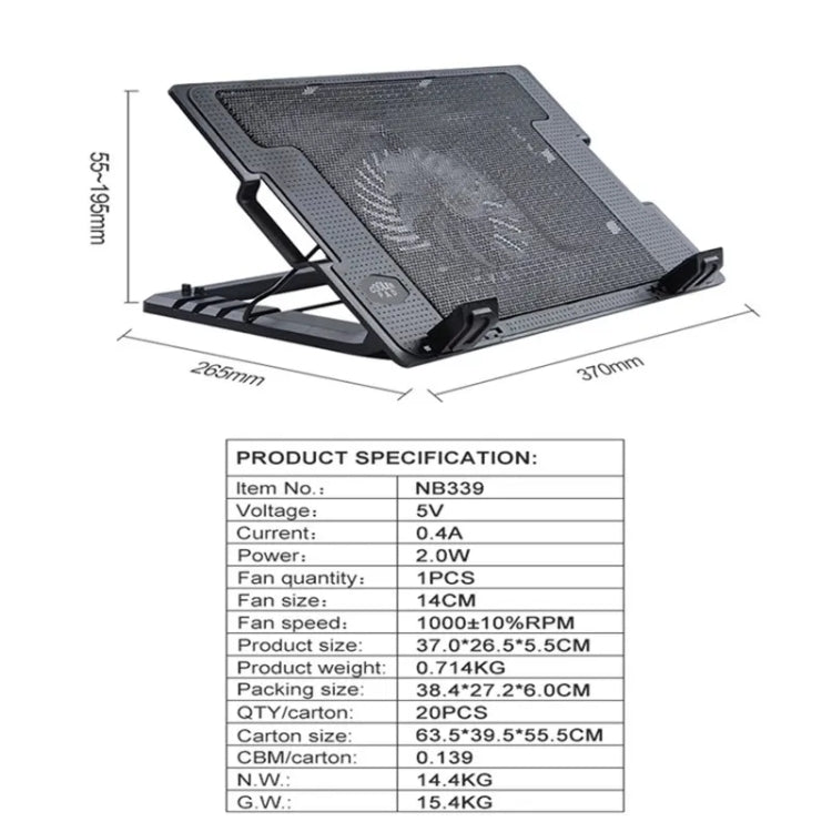 NB339 USB Desktop 5-Gear Adjustable Height Laptop Cooling Base - Cooling Pads by PMC TechLife | Online Shopping South Africa | PMC TechLife