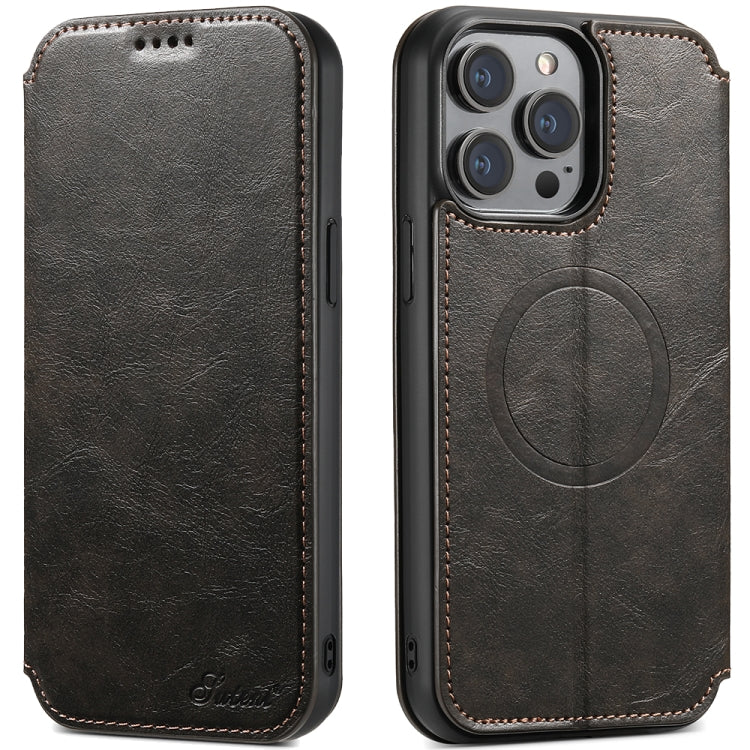 For iPhone 14 Pro Suteni J05 Leather Magnetic Magsafe Phone Case(Black) - free shipping - PMC Jewellery - Order now!